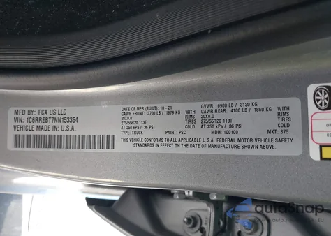 2022 Ram 1500 Big Horn 4X2 6'4 Box from USA, damaged, VIN 1C6RREBT7NN153364